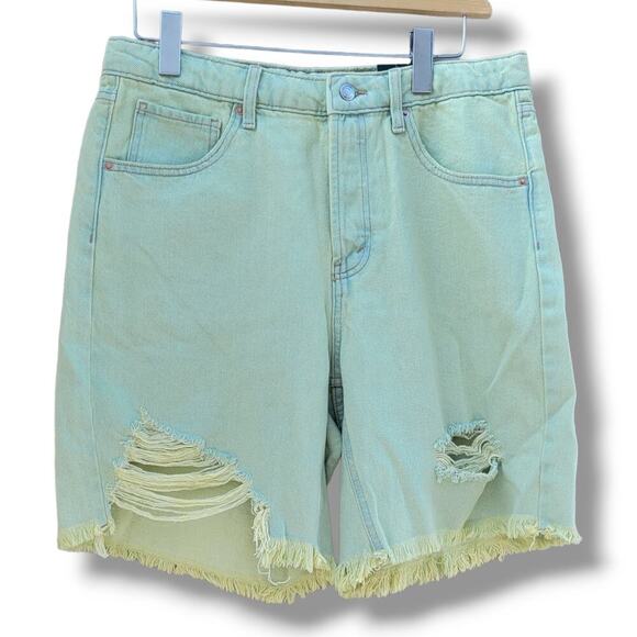 Wild Fable Women's green distressed high rise bermuda shorts - Picture 1 of 8